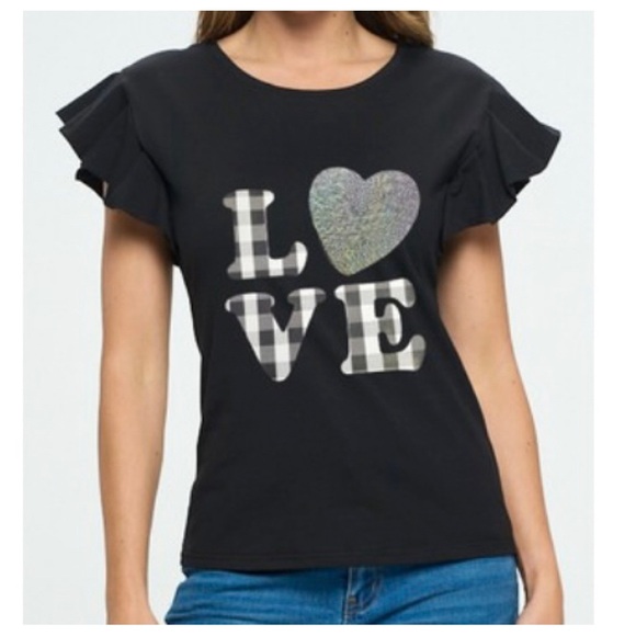 46 Chic Euro Graphic Tee with Ruffle Sleeves - Picture 1 of 1